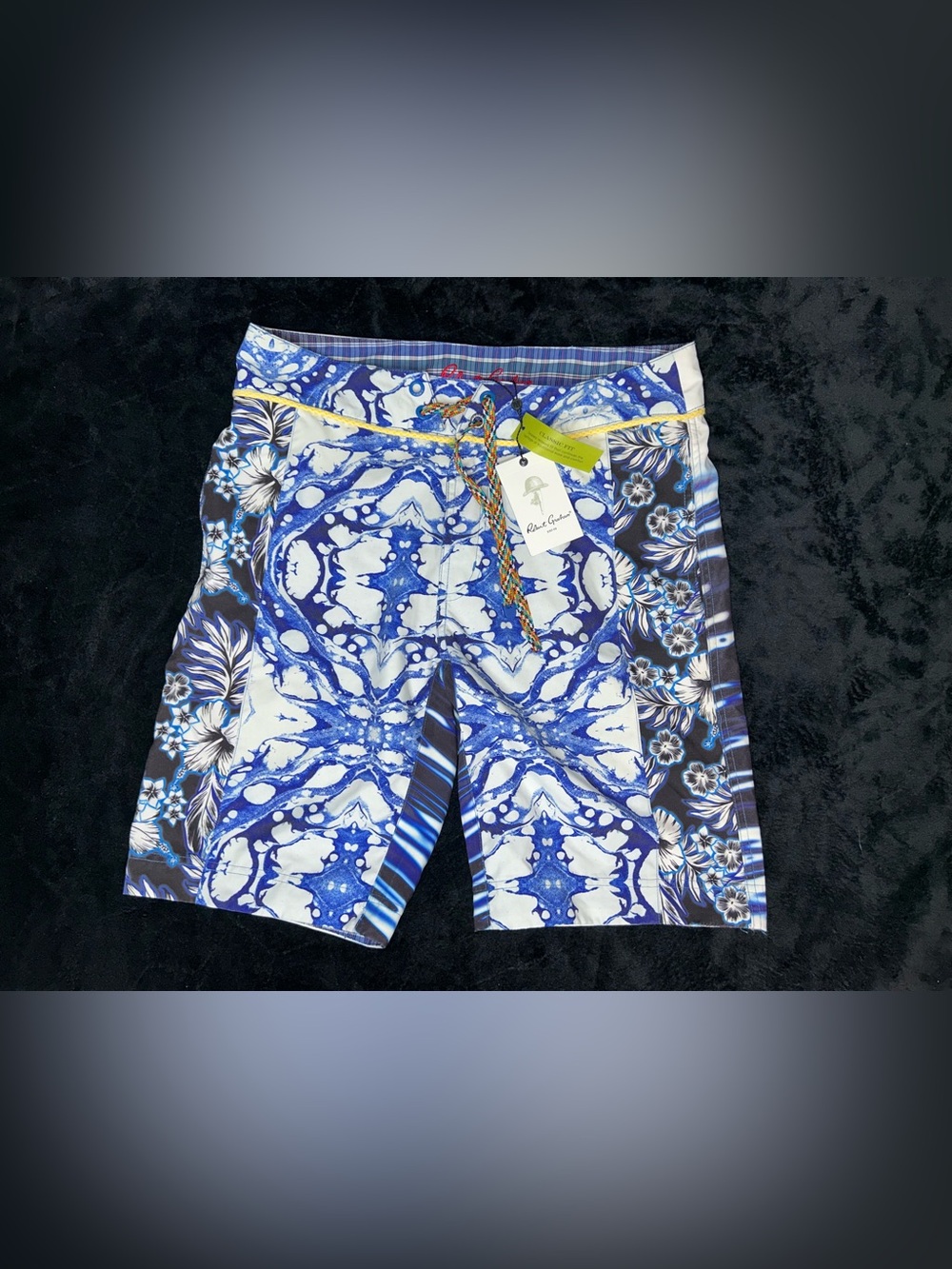 ROBERT GRAHAM Blue Classic Hawaiian Swim Trunk Board Shorts 32 Lined 9 Inseam